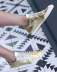 Nia Sneakers - Gold & Silver Crocodile