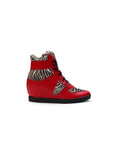 Kwamme High Top Wedge Sneakers - Red Zebra