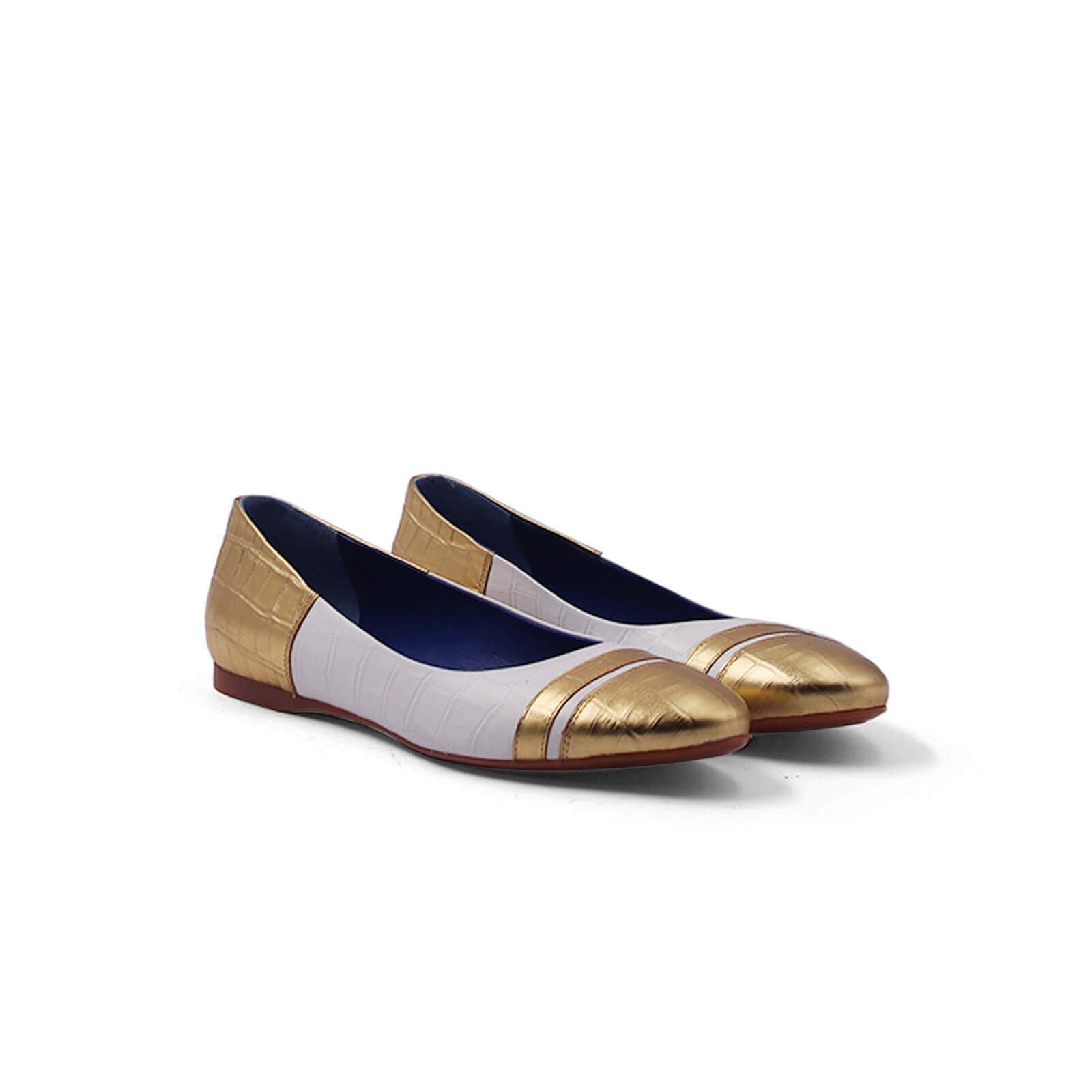 Freddi Ballet Flats - White & Gold Crocodile