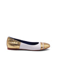 Freddi Ballet Flats - White & Gold Crocodile