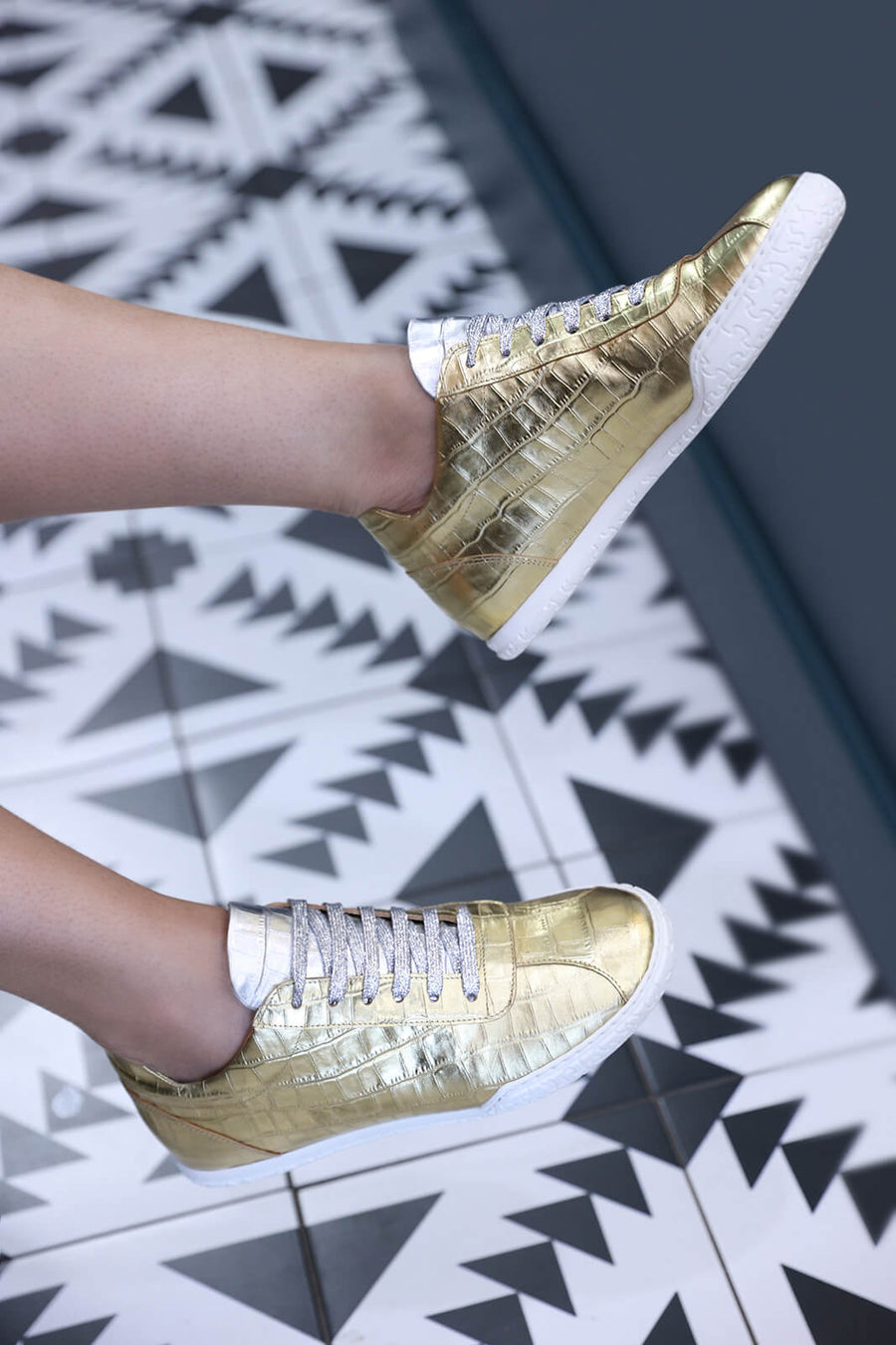 Nia Sneakers - Gold & Silver Crocodile