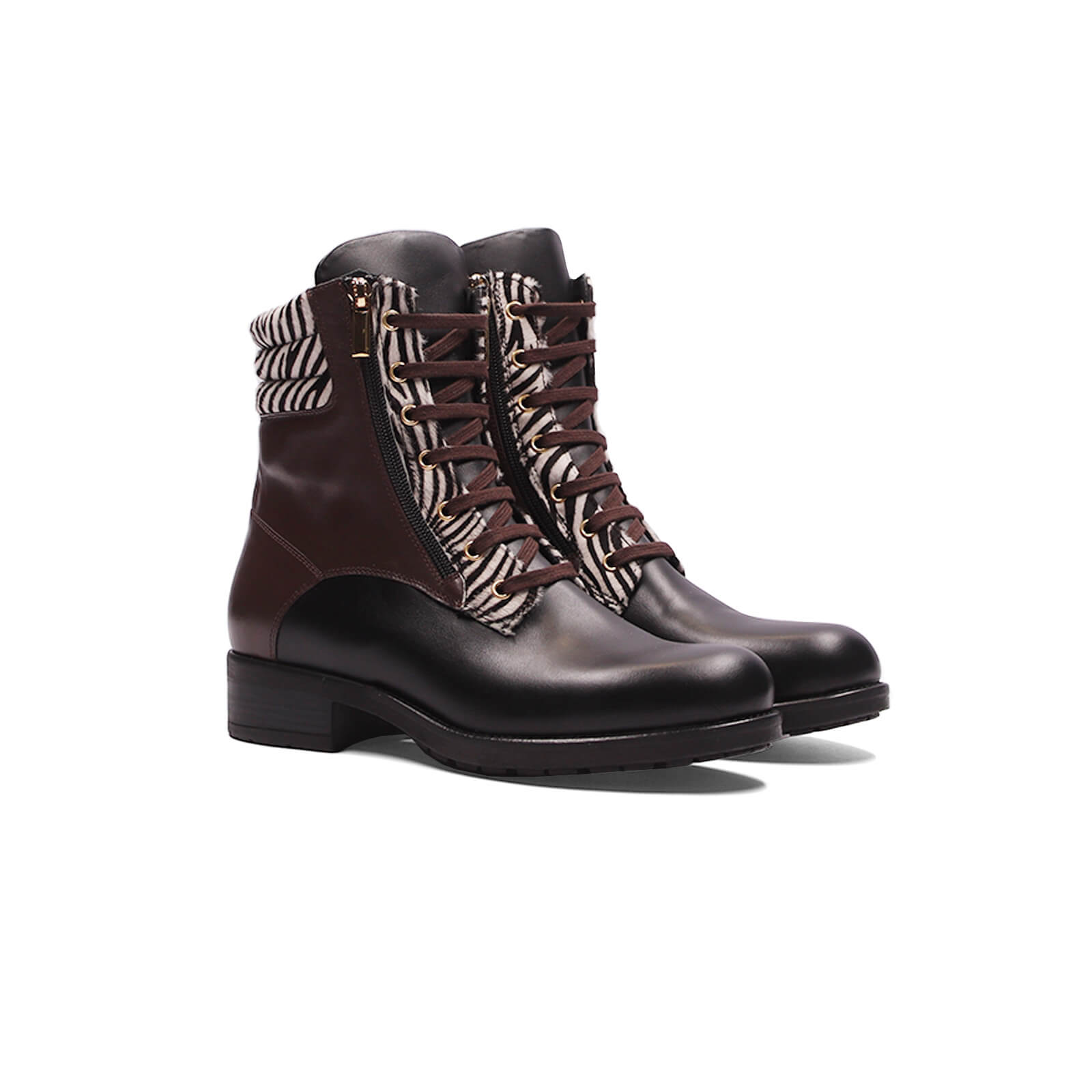 Viola Combat Boots - Black & Brown Zebra