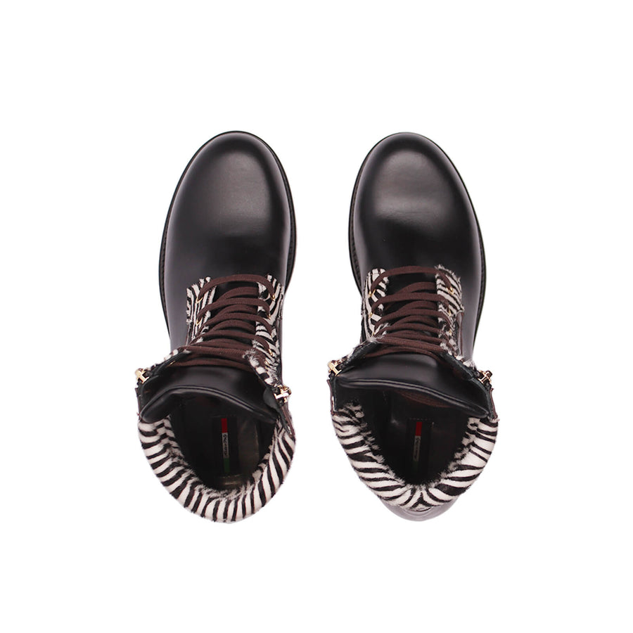 Viola Combat Boots - Black & Brown Zebra
