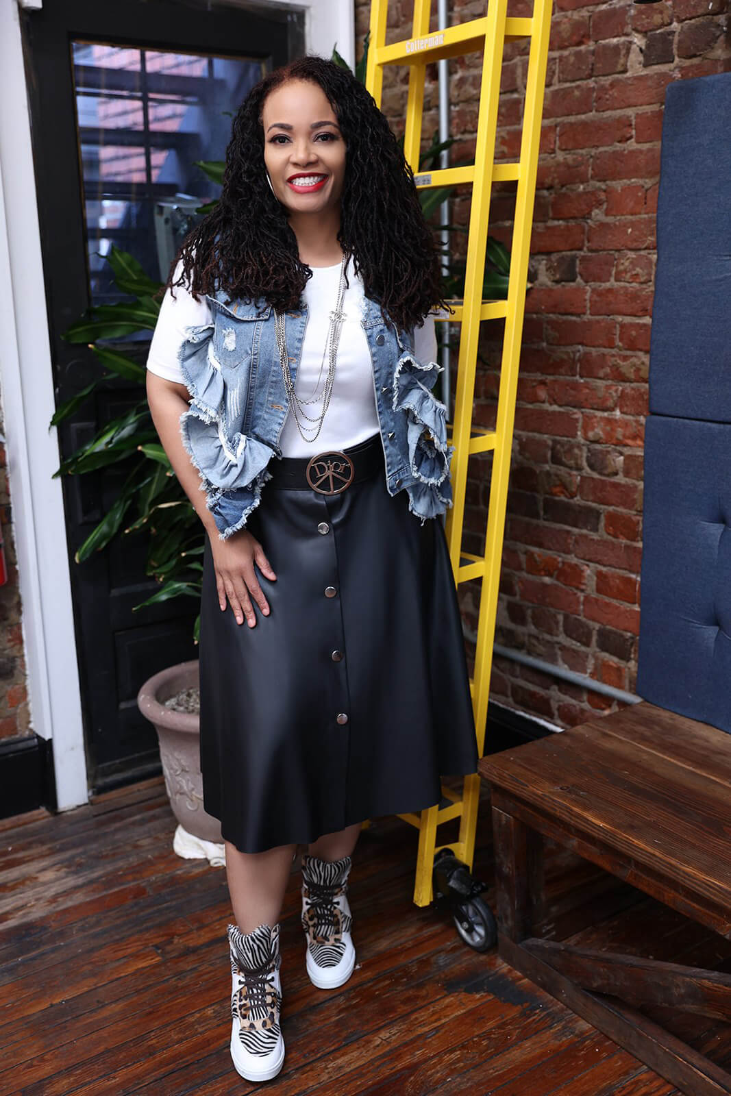 Kwamme High Top Wedge Sneakers - White & Animal