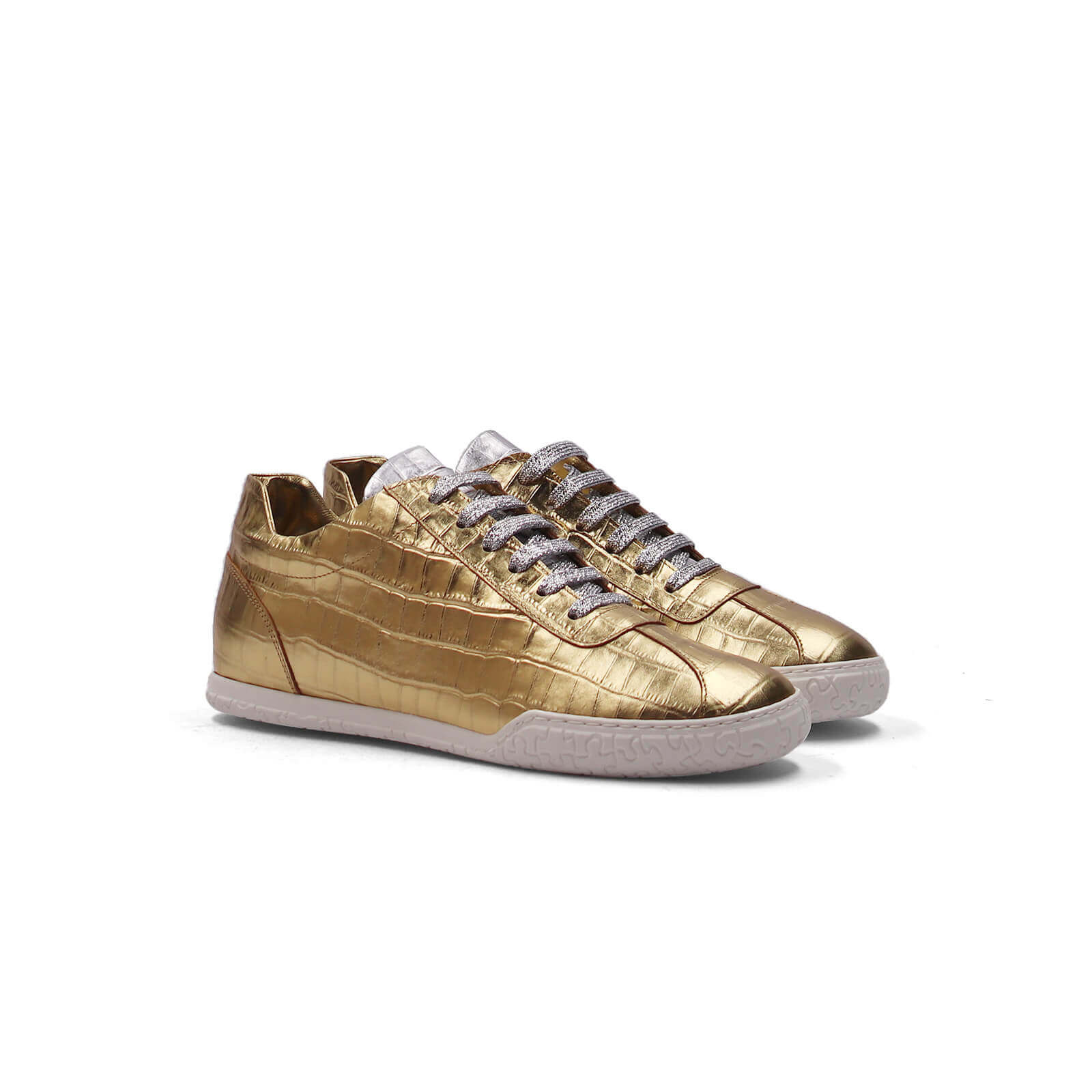 Nia Sneakers - Gold & Silver Crocodile