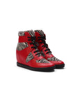 Kwamme High Top Wedge Sneakers - Red Zebra