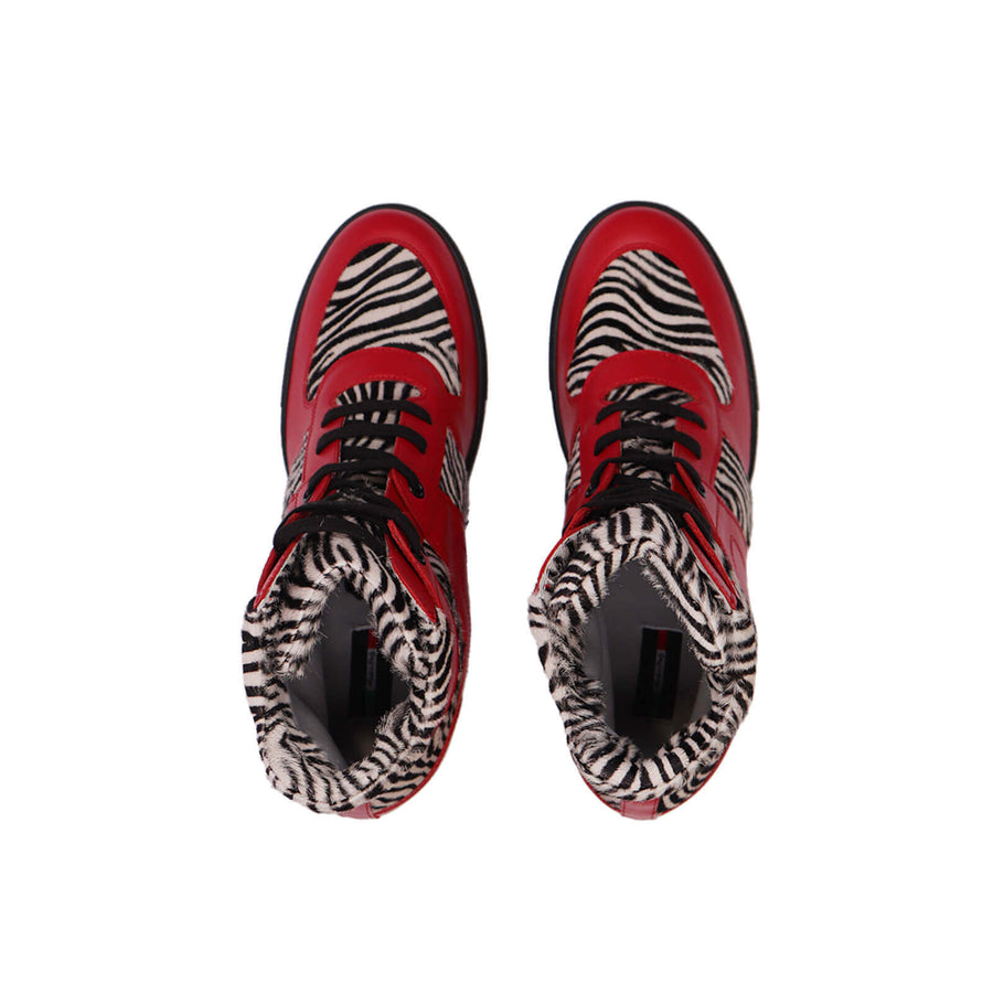 Kwamme High Top Wedge Sneakers - Red Zebra