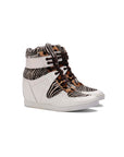 Kwamme High Top Wedge Sneakers - White & Animal