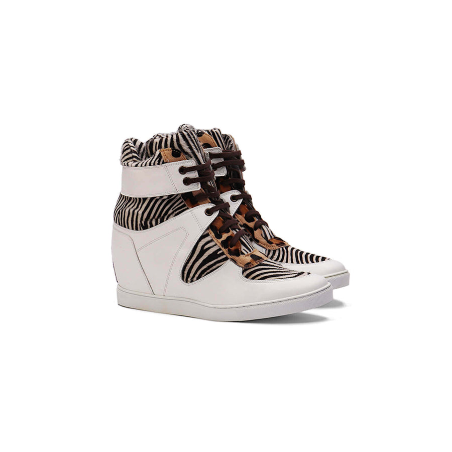 Kwamme High Top Wedge Sneakers - White & Animal