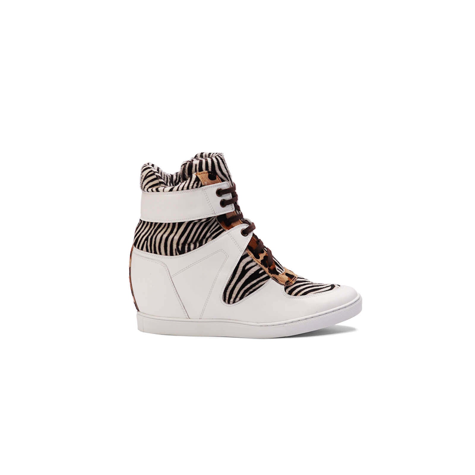 Kwamme High Top Wedge Sneakers - White & Animal