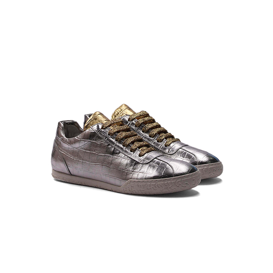 Nia Sneakers - Silver & Gold Crocodile