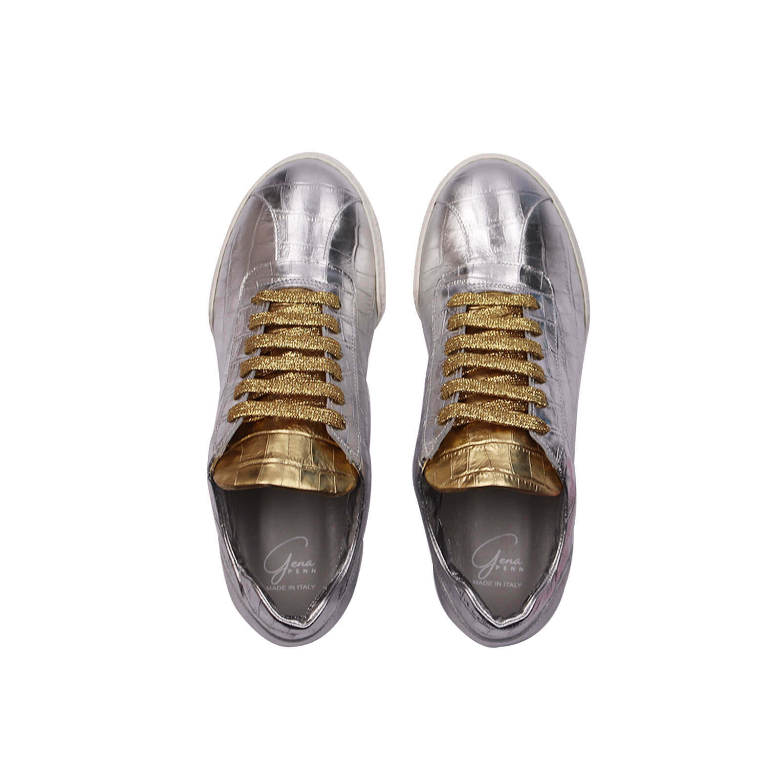 Nia Sneakers - Silver & Gold Crocodile